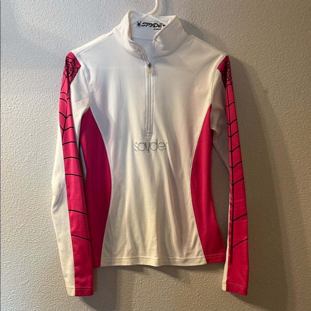 Spyder White and Pink Fitted Graphic Long Sleeve Top